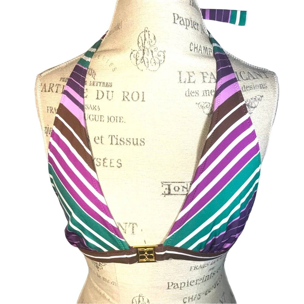 Bcbgmaxazria triangle purple brown stripe bikini top size M